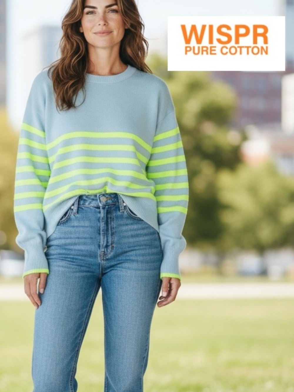WISPR  neon green stripe sweater, M,  CB2648